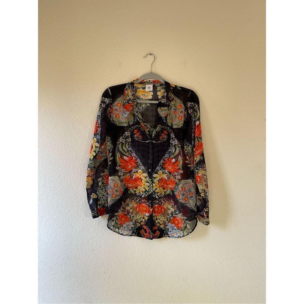 CABI Blouse AMOUR Floral‎ paisley Navy Blue Button Down Shirt Women xs
